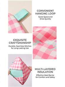 1pc 13x15cm Heat-Resistant Canvas Oven Mitt, Cute Plaid Mini Pot Holder, With Hanging Loop Multi-Function Kitchen Baking Microwave Heat Insulation Pad - View 12