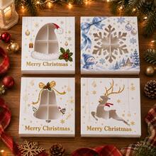 4pcs/1pc Merry Christmas Window Slot Layered Cupcake Cookie Candy Packaging Box, Santa Claus Reindeer Snowflake Gift Box - Multicolor - View 8