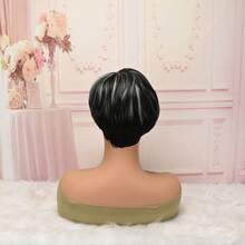 Women Short Pixie Synthetic Wig With Bangs, Black Silver Brown Highlight Heat Resistant Wig For Daily Party Use - Multicolor - View 5