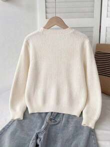 Girls Cute Solid Color Cherry Knit Cardigan Sweater Jacket, Long Sleeve, Suitable For Vacation, Casual, Spring, Autumn, Winter - Apricot - View 4