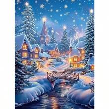 1PC DIY 5D Diamond Painting Kit Snowy Cabin Pattern - Round Full Diamond Art Mosaic Craft, Home Wall Decor, Unframed - No Frame - View 1