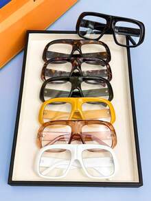 1PC Unisex Retro Aviator Wide Frame Large Lens Clear Glasses Y2K Fashion Street Style Ins Influencer Same Style Daily Outfit Eyewear Frame Vacation - Clear - View 11