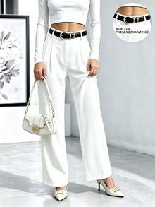 Women's Solid Color Pocket Draped Button Casual Wide Leg Long Pants - White - View 10