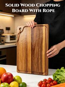 1pc Solid Wood Cutting Board, High-Quality Handmade Kitchen Cutting Board, Durable And Mold-Resistant, Basic Kitchen Tool, Suitable For Home Cooks And Cooking Enthusiasts, Used For Cutting Meat, Cheese, Cooked Food, Bread, Vegetables And Fruits, Home Gift, Kitchen Decoration, Chopping Board, Cutting Board, Camping, Outdoor Supplies, Cooked/Raw Food Separation, Home Fruit And Vegetable Cutting Board, Home Sorting Cutting Board, Used For Food Preparation, Natural Wood Material, Perfect For Restaurant And Home Cooks - View 2