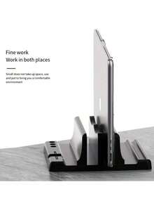 Multi‑Slot Adjustable Vertical Laptop Desk Stand, Multi‑Device Desktop Storage Organizer Holder, Anti‑Scratch Rubber Pad Space‑Saving Dock For Laptops, Tablets, Smartphones For Office Home Desktop Organization - View 6