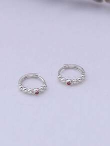 1pc 925 Sterling Silver Minimalist Red Zirconia Inlaid Bean-Shaped Belly Button Piercing, Suitable For Daily Wear, Ideal Gift For Girlfriend, Mother And Sister - Single - View 6