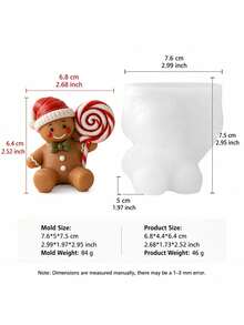 2 Styles Christmas Gingerbread Men Theme Silicone Candle Molds, Molds Replicate Knitted Hat Texture, Layered Lace, Lollipop Spiral Pattern, Details. High-Resilience Silicone, Smooth Demolding For Complex Embossed Parts, Small Edges Resistant To Tearing. Suitable For Pouring Scented Candles, Diffuser Plaster, Epoxy Resin, Handmade Soap. The Two Styles Pair Well For Gift Sets, Creating Holiday Atmosphere Desktop Decor - Gingerbread Man Candle Mold - View 8