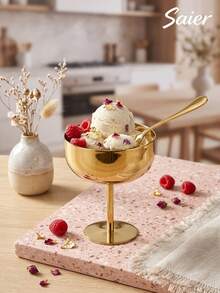 6/4/1pc Stainless Steel Ice Cream Cup, Creative Gold High-Foot Ice Cream Cup, Stackable, Easy To Store And Clean, Suitable For Home, Restaurant, Pudding, Party, Dessert Tableware - Multicolor - View 1