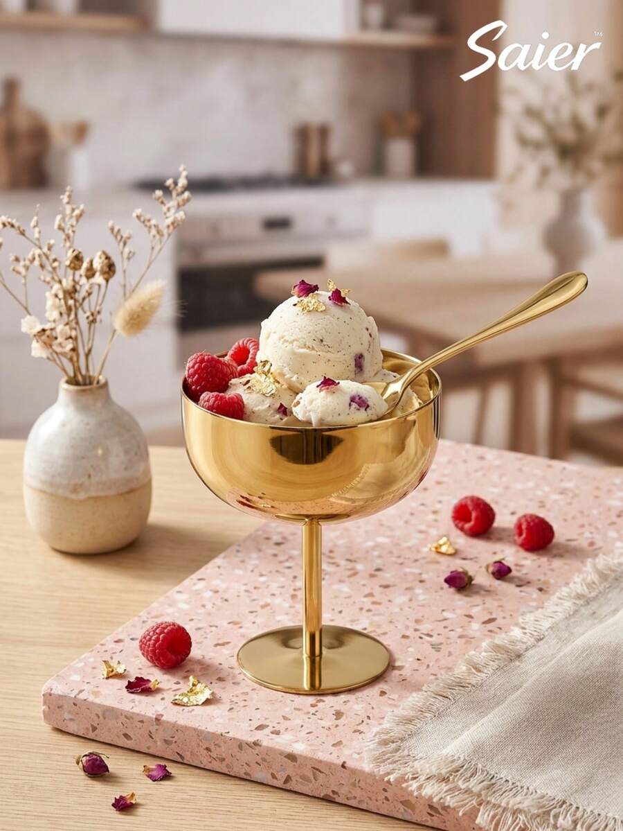 6/4/1pc Stainless Steel Ice Cream Cup, Creative Gold High-Foot Ice Cream Cup, Stackable, Easy To Store And Clean, Suitable For Home, Restaurant, Pudding, Party, Dessert Tableware - Multicolor - View 1