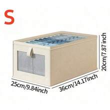 1/2pcs Foldable Fabric Storage Box, Linen Material With Transparent Window And Reinforced Handle, Sturdy Denim Clothing Storage Organizer, Stackable Toy Storage Bin For Living Room, Wardrobe And Closet - White - View 11