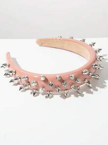 1pc Solid Color Leather Cool Style Rivet Headband, Minimalist Versatile Fashion High-Quality Hair Accessory, Suitable For Girls Street Style Sweet Cool Hair Clip - FG70-pink - View 2