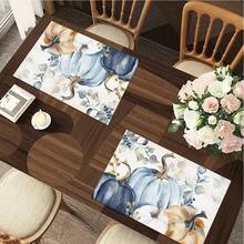 1/4/6pcs Autumn Series Assorted Colors Pumpkin Pattern Printed Placemats, Heat Resistant Table Mats For Home Kitchen/Dining Table Protection, Party Decor - Multicolor - View 7