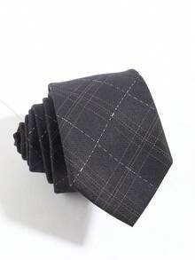 1pc Vintage Dark Pattern Plaid Men's Slim Tie, Minimalist Collegiate Style, Commuter Business Shirt Accessory - Multicolor - View 1