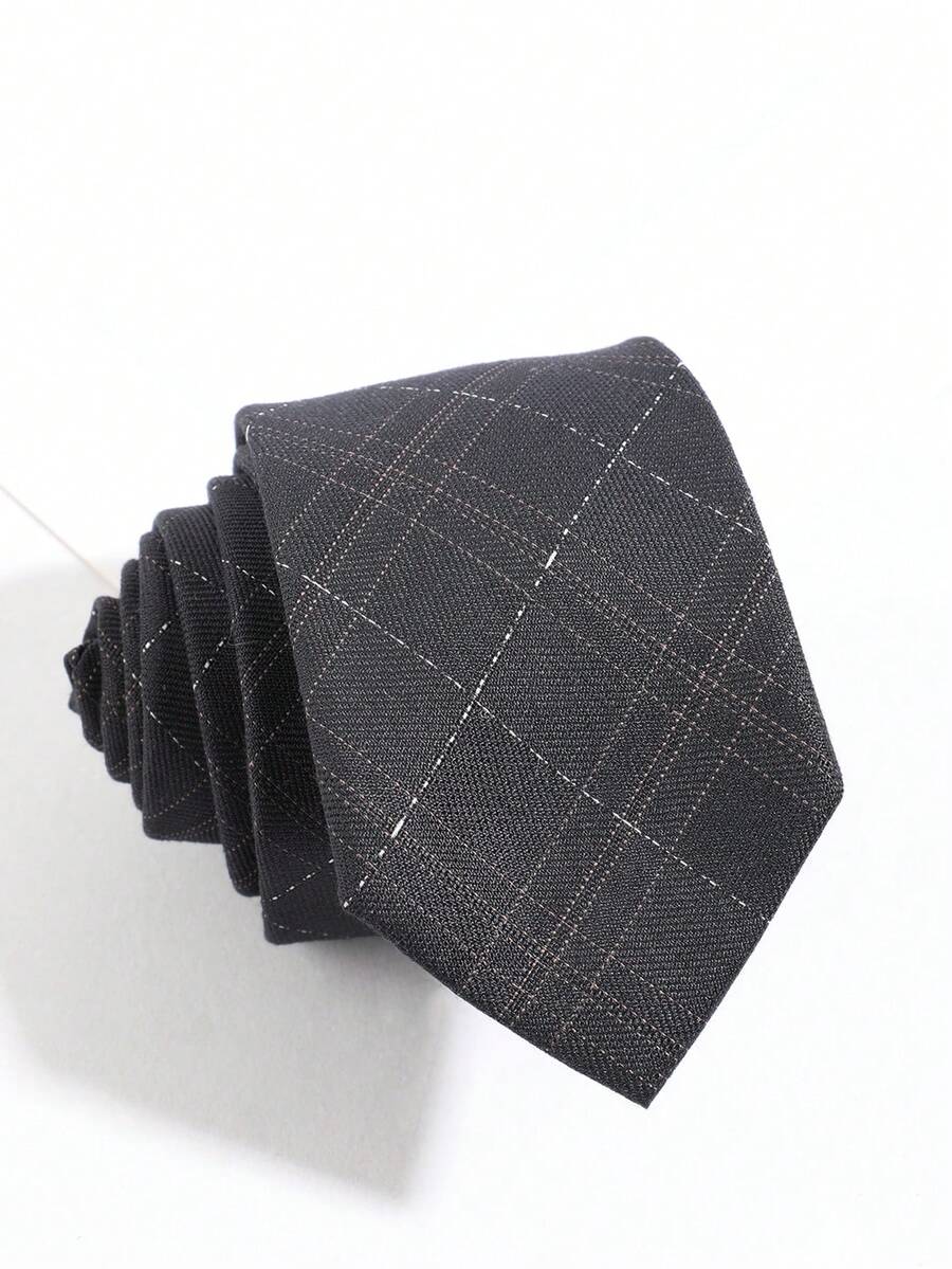 1pc Vintage Dark Pattern Plaid Men's Slim Tie, Minimalist Collegiate Style, Commuter Business Shirt Accessory - Multicolor - View 1