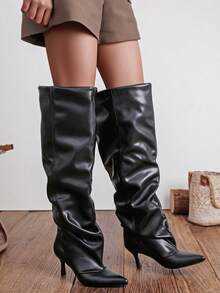 wellspring Women's Fashionable Pointed-Toe Over-The-Knee Boots With A Pleated Design, Exuding Charm And Sexiness,Suitable For Parties, Weddings,Formal Occasions. - 232 Black - View 1
