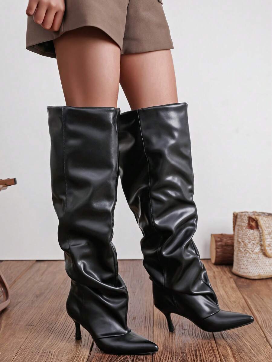 wellspring Women's Fashionable Pointed-Toe Over-The-Knee Boots With A Pleated Design, Exuding Charm And Sexiness,Suitable For Parties, Weddings,Formal Occasions. - 232 Black - View 1