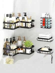 10pcs Shower Caddy Replacement Hooks, Transparent Heavy Duty Strong Adhesive Wall Hooks, No Drilling Required, Waterproof Rust-Proof Sticky Hooks, Suitable For Bathroom Shelves, Kitchen Racks, Soap Trays, Towel Bars, Laundry Room, RV Storage - Clear - View 2
