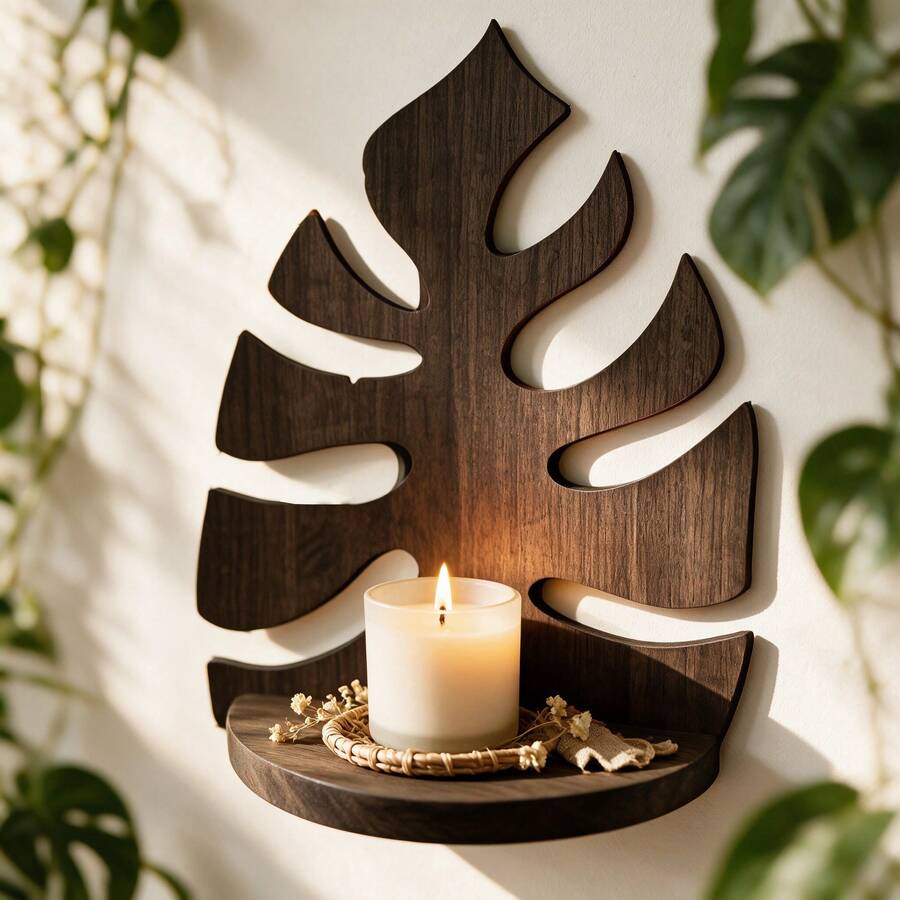 Wooden Decorative Candle Tray, Leaf Design Wall Mount Tray, Leaves Candle Stand Holder For Bedroom Living Room Home Decor