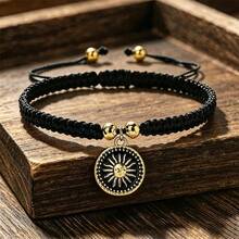 1Pc Vintage Pendant Braided Bracelet Adjustable Boho Nylon Rope Bangle For Women Couple Friendship Beach Jewelry Gift - Sun Black - View 3