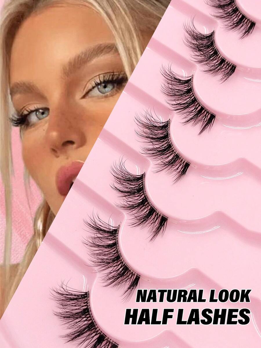 Asiteo 7 Pairs Half Eye Lashes Cat Eye Fox Eye Lashes, Elongated Outer Corner Eyelashes, Reusable Use False Eyelashes, Soft Wispy 3d Faux Mink Lash Extension Makeup,Lashes,Fake Lashes - Black - View 1
