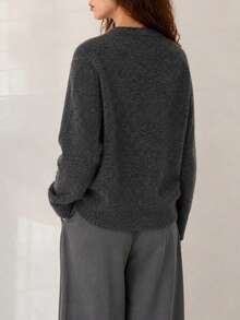 Women's Autumn/Winter Minimalist Lazy Casual Loose Round Neck Cardigan Jacket - Dark Grey - View 2