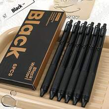 16PCS Minimalist Quick-Dry Black Retractable Neutral Pen Set, 0.5mm Nib, Fine Tip Retractable Black Ink Pen 6pcs + 10pcs Refills, Suitable For Writing, Journaling, Learning, Office (Black) Retractable Ballpoint Pen, Minimalist Design, High Aesthetic Value, Quick-Dry Ink, Let Students Easily Complete Exercises And Signatures, Welcome The New Semester! Gift For Teachers - Sets - View 3