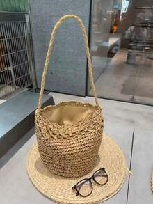 韓系獨特小眾設計 INS 風格大容量托特包，適合通勤、旅行、日常購物，可肩背或手提的隨性托特包 - 卡其色 - 查看 3