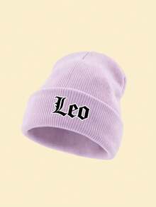 1pc Women's Cuffed Knitted Beanie Hat With 12 Zodiac Sign Print, Soft Stretchy Warm Fall Winter Ladies Headwear, Versatile Cap For Urban Walks - Purple - View 9