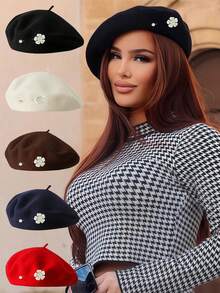 1pc Women's Beret Hat Brooch, Autumn/Winter Vintage Beret Hat Halloween Costume Hat Brooch/Accessory Dual-Use Detachable Sweet Cool Halloween Plush Spider Beret Hat For Women, Vintage Wool Painter Hat - Multicolor - View 10