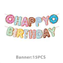 This 28-Piece Party Decoration Set Features A Donut Theme And Includes 15 Pennants, 12 Small Props, And 1 Large Prop. It Is Perfect For Decorating And Serving As A Photo Backdrop For A Dessert-Themed Birthday Party. - A - View 12