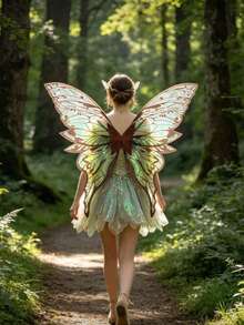 Glittery 8-Leaf Fairy Butterfly Wings, Suitable For Adults Halloween Party Cosplay As Princess, Fairy, Elf And More - Multicolor - View 3
