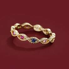 1 pieza Anillo de mujer de moda con diseño minimalista en forma de ocho y circonita cúbica incrustada - Multicolor - Ver 1