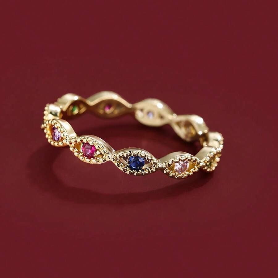 1 pieza Anillo de mujer de moda con diseño minimalista en forma de ocho y circonita cúbica incrustada - Multicolor - Ver 1