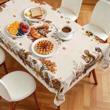 1pc Autumn Forest Animal Tablecloth, Squirrel Hedgehog Maple Leaf Pumpkin Thanksgiving Harvest Print Pattern, Single-Sided Print, Suitable For Tabletop, Washable And Reusable, Suitable For Indoor, Outdoor, Yard, Wedding, Banquet, Party, Outdoor Dining, Craft Exhibition, Banquet Event Decoration - Multicolor - View 5
