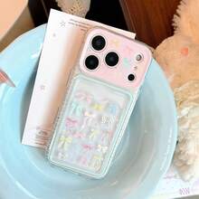 GUCADI Transparent Ribbon Bow Card Holder Phone Case, Compatible With Apple 17pm, 18 Full Coverage Soft Shell, 16 Transparent, 15 Korean Sweet Style, Girly, Creative, Geometric, Niche, Soft Girl, Ins Style - Clear - View 2