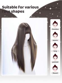 alicegarden 28-Inch Long Synthetic Wig Featuring A Natural Straight Style A Stunning Chocolate Brown. Designed With Bangs , This False Hairpiece Is Perfect For Ms Daily Party Cosplay Use, Offering A Natural And Natural Durable Wig Gift For Ladies. - Chocolate Brown - View 2