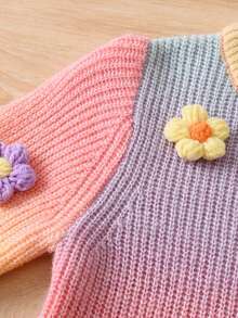 Girls Cute Gradient Color Embroidered Knit Pullover Sweater, Suitable For Vacation, Daily Wear, Spring, Autumn, Winter - Pink - View 8