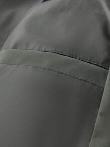 男士春秋棒球領夾克，極簡休閒設計，純色寬鬆短版拉鍊外套 - 軍綠色 - 查看 8