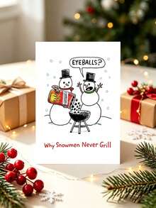 1pc "Why Snowmen Never Grill" Funny Christmas Card With Envelope - Humorous Snowman Joke Greeting For Holiday Parties, Blank Inside - Multiple Styles - View 7