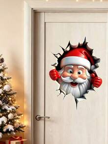 Christmas Creative Wall-Breaking Cartoon Santa Claus Living Room Room Background Wall Decor Wall Sticker - A - View 4