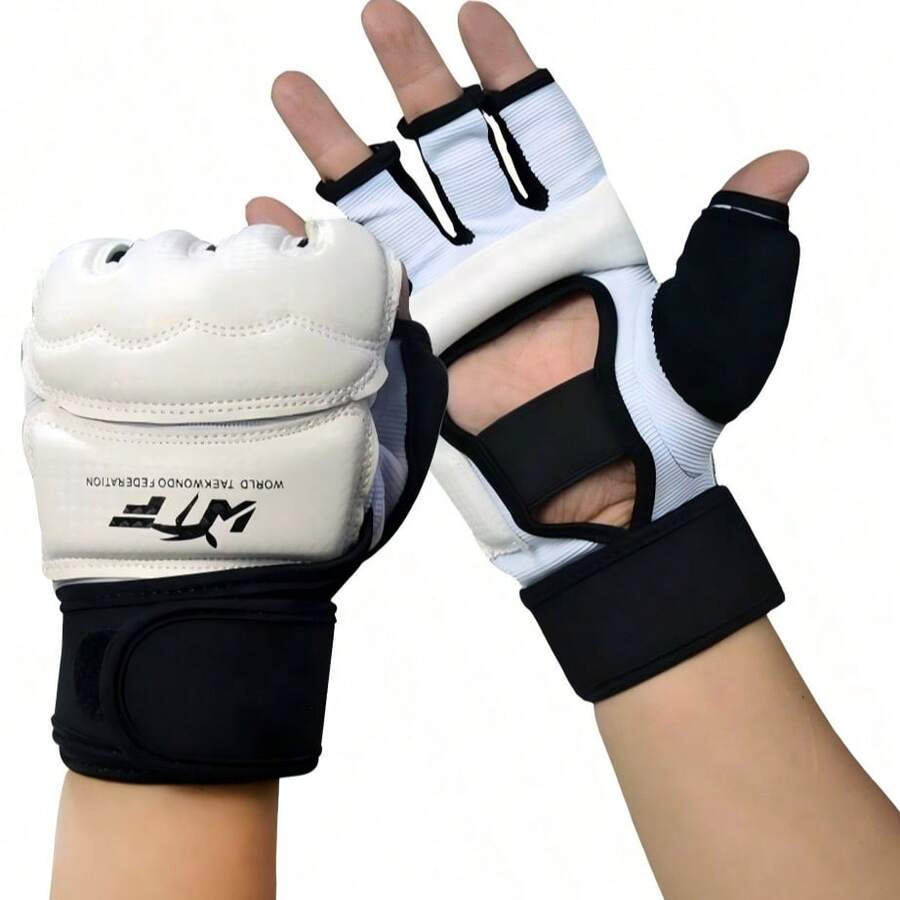 1 Pair Taekwondo Gloves Training Set Competition Combat Protective Gloves - Black and White - View 1