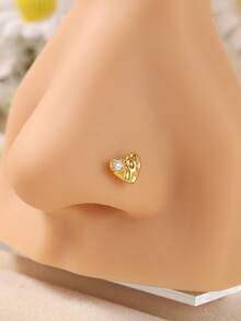 1 pieza Piercing de nariz en forma de L con corazón escultórico de tono dorado vintage barroco con circonita cúbica transparente para mujer, joyería de piercing de nariz estilo Y2K - En forma de L - Ver 10