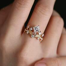 Vintage Princess Square Zirconia 18K Gold Plated Wing Proposal Crown Open Ring For Women - Gold - View 5