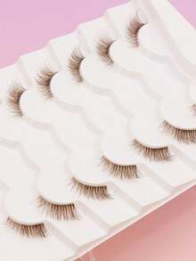 Brown Half-Cat Eye False Eyelashes 7 Pairs, Natural Lengthening Outer Corner Feather-Like Effect, Comfortable Thin Stem Reusable Half-False Eyelashes, Suitable For Beginners Daily Wear - Brown - View 3