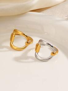 2PCS/1PC Stainless Steel 18K Gold Plated Minimalist Letter D Open Ring Suitable For Women's Daily Wear - Multicolor - View 4