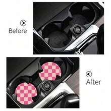 2pcs Checkered Car Cup Holder Mats, Non-Slip, Shock-Absorbing, Universal Fit, Fashionable Car Cup Coasters, Can Be Placed In Car, As Interior Accessory Or Party Gift - One Size - View 5