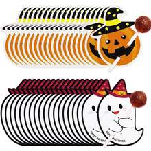 50pcs Halloween Lollipop Jam Chocolate Candy Card Paper Cards, Creative DIY Pumpkin Ghost Candy Cards, Packaging Halloween Party Gift Accessories Decoration - Multicolor - View 1
