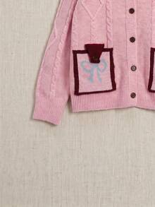 JIANHU Pink Bow Pocket Cardigan - Autumn/Winter - Pink - View 9