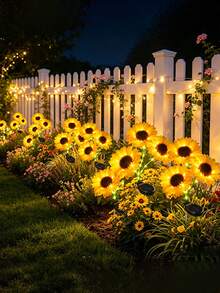 1/2pcs Realistic Sunflower Solar Powered Ground Lights, 3-Head Solar Powered, Automatic On/Off, Outdoor Landscape Lighting, Garden Decor, Couple Gift, Suitable For Lawn, Balcony, Yard, Holiday Atmosphere Lighting - Multicolor - View 2