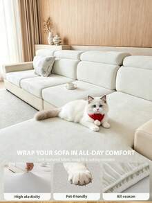 1PC Solid Color Woven Texture Couch Seat Covers, Pet‑Proof Anti‑Scratch Sofa Protector, Machine Washable Sofa Slipcover For 1 2 3 4 Seater Sofa, Home Living Room Decor - Beige - View 4
